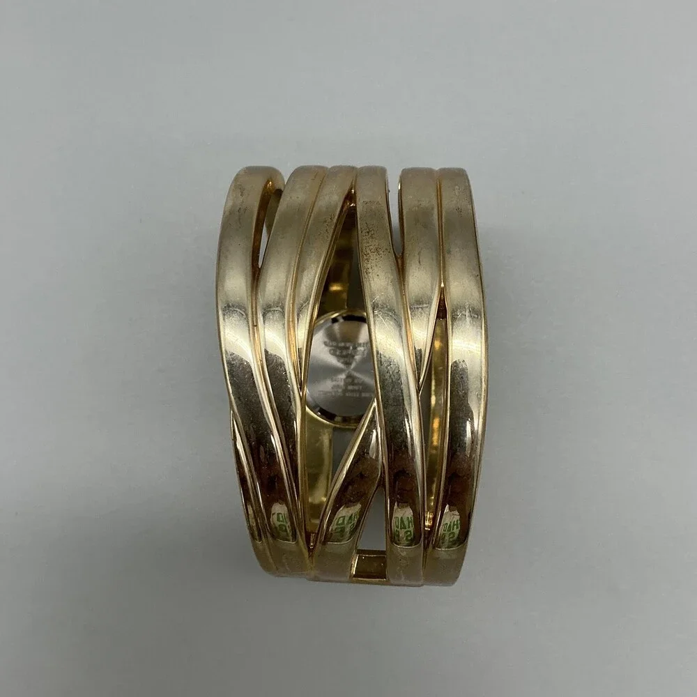 Gruen Womens Watch 35mm White Dial Gold Tone Crystal Cuff Bracelet New Battery